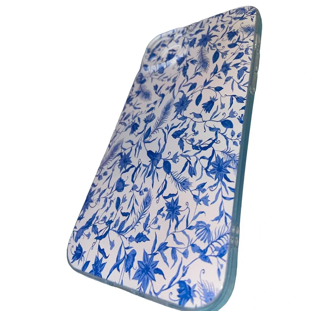 Iphone 14 plus , Festas floral blue watercolor case